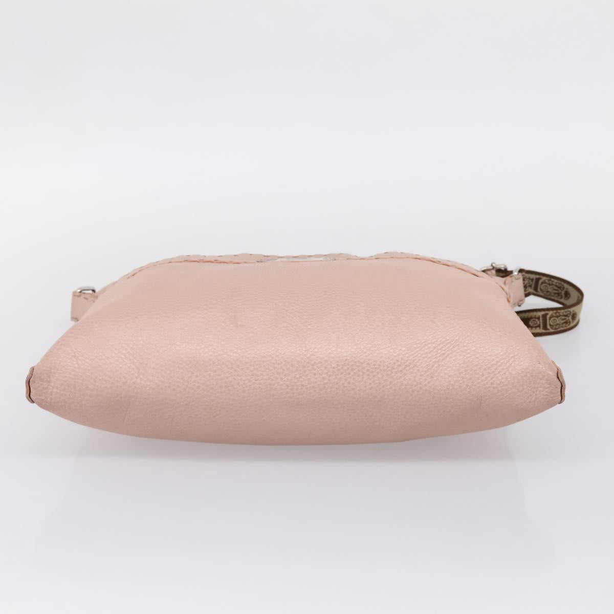 FENDI Celeria Shoulder Bag Leather Beige Silver 8BT093