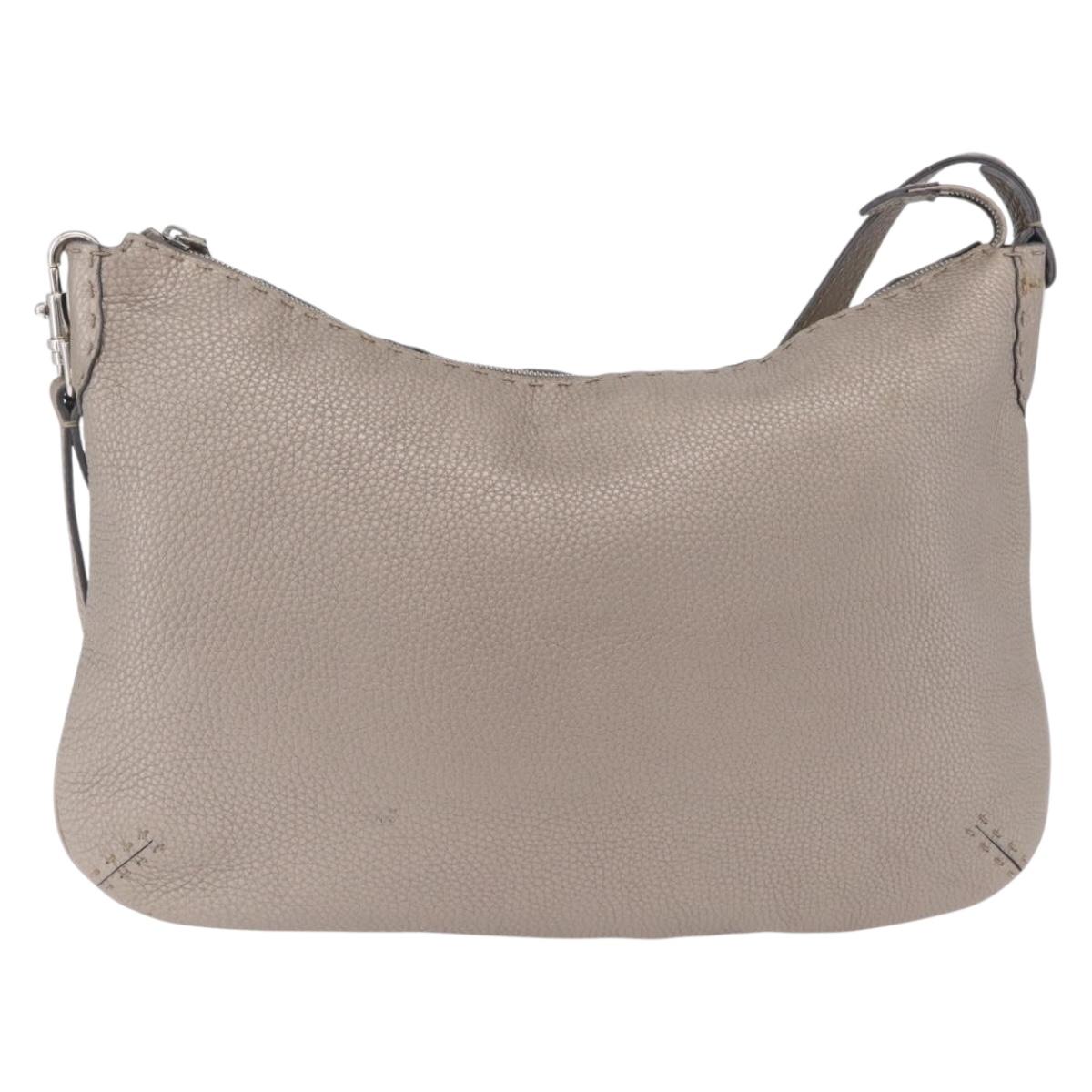 FENDI Celeria Shoulder Bag Leather Silver 8BT147