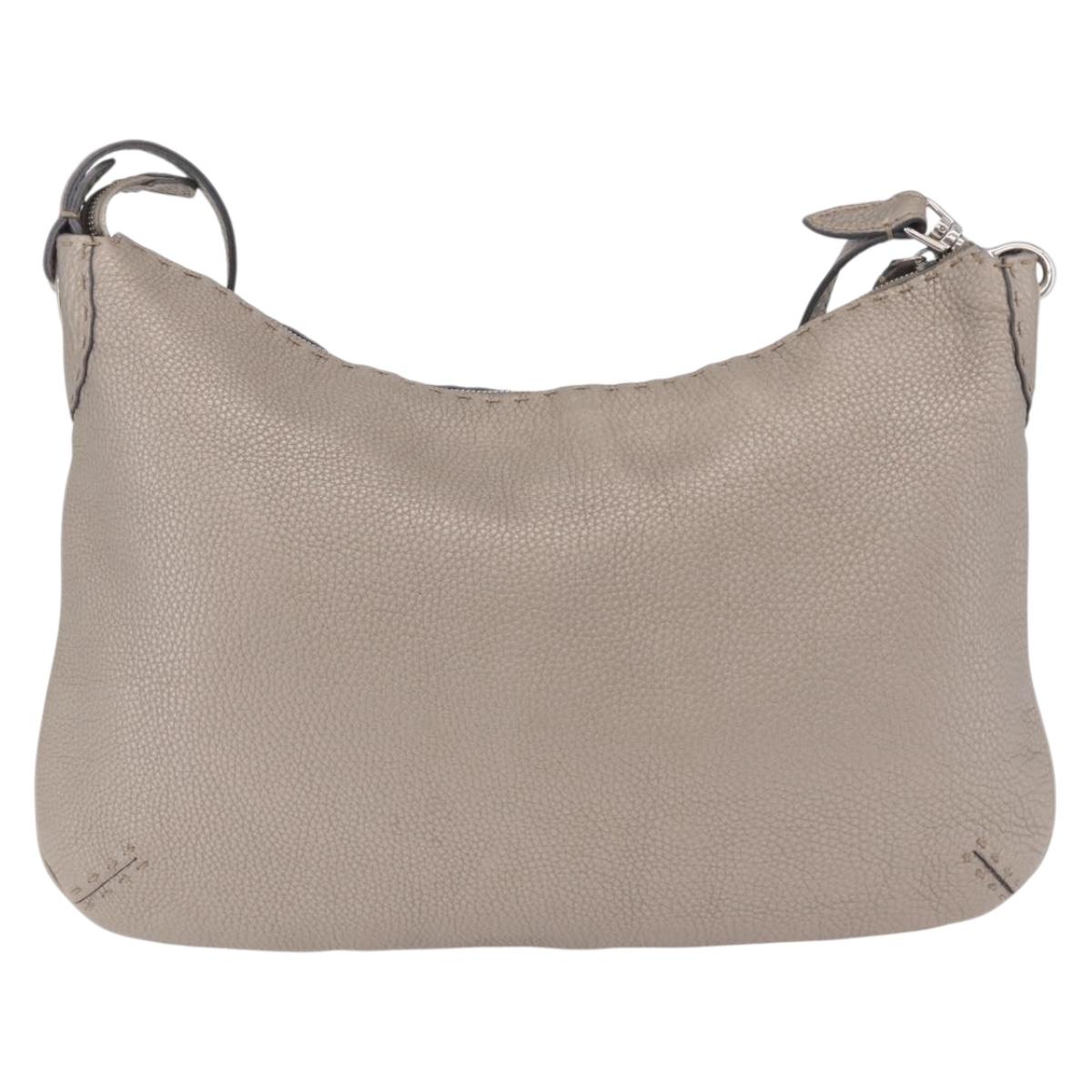 FENDI Celeria Shoulder Bag Leather Silver 8BT147