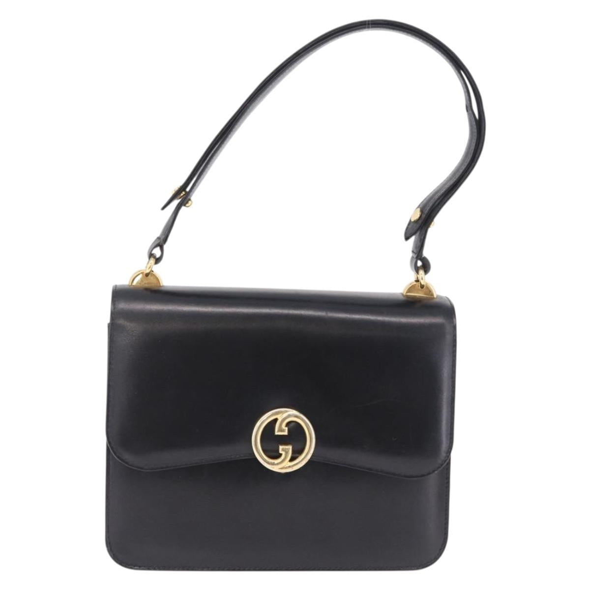 GUCCI Interlocking Shoulder Bag Leather Black Gold