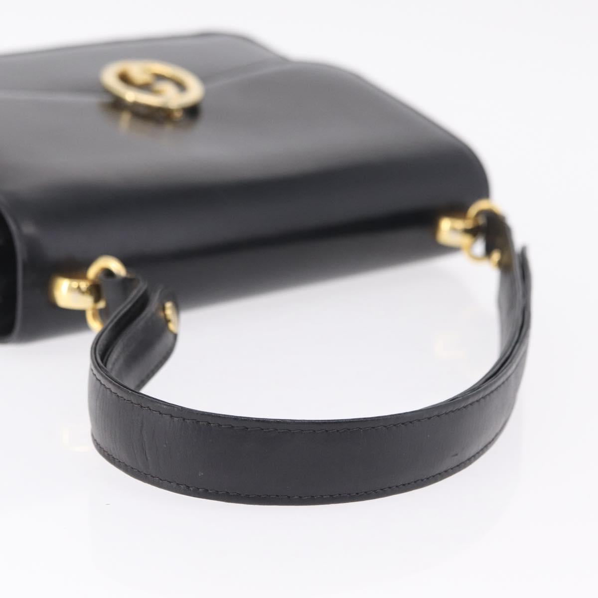 GUCCI Interlocking Shoulder Bag Leather Black Gold