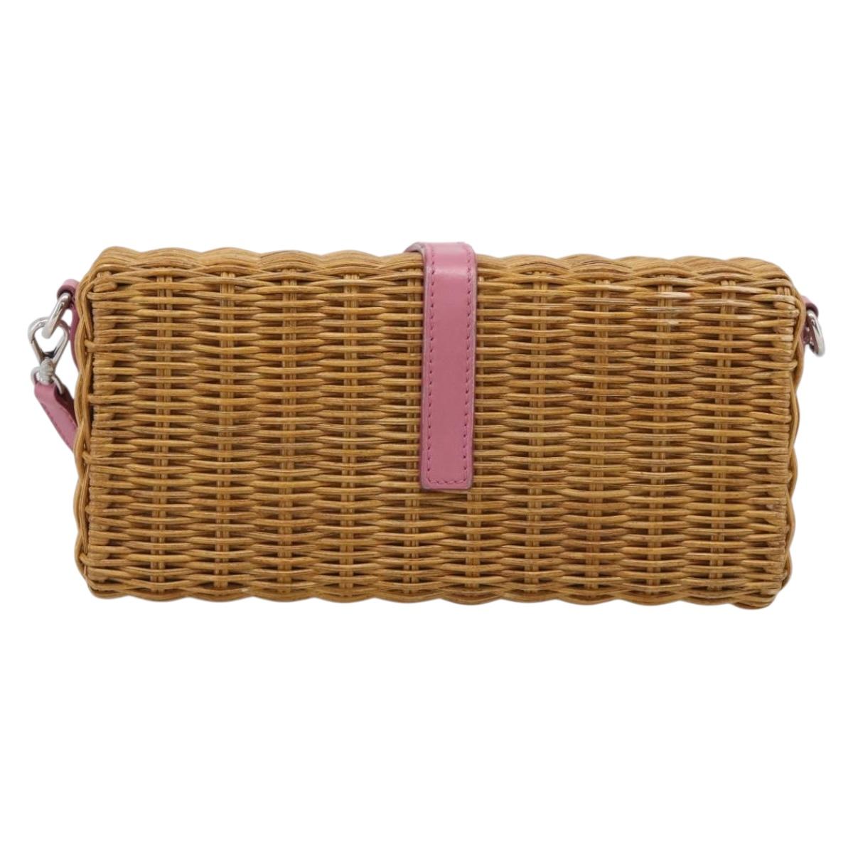 Miu Miu Straw Bag Shoulder Bag Raffia Brown Silver