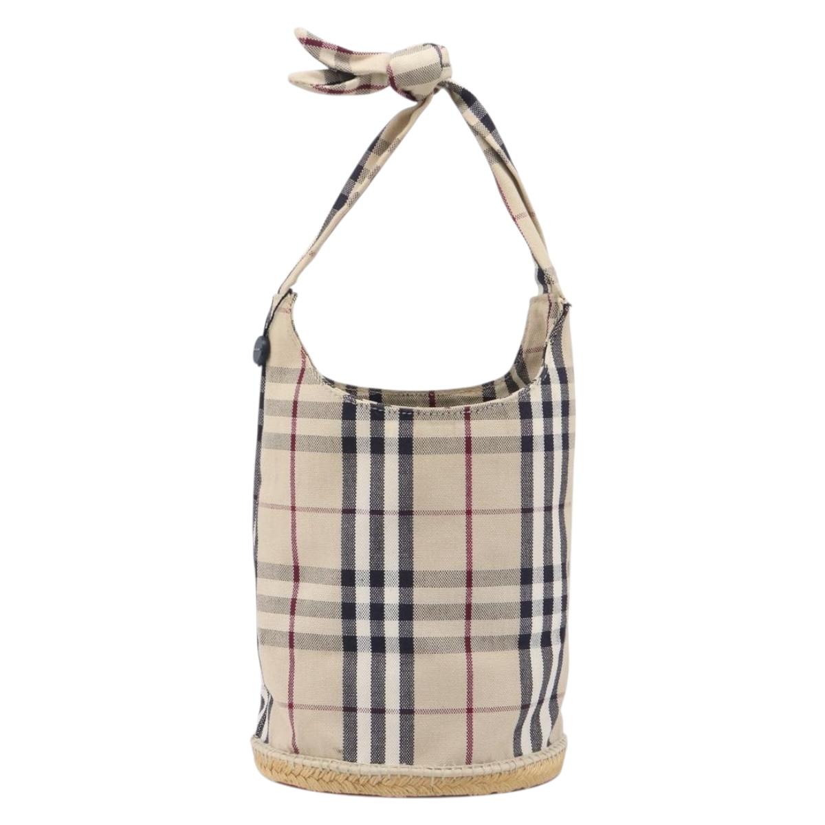 BURBERRY Nova Check Hand Bag Canvas Beige Silver