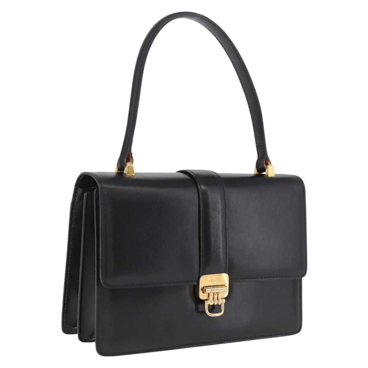 CELINE Hand Bag Leather Black Gold