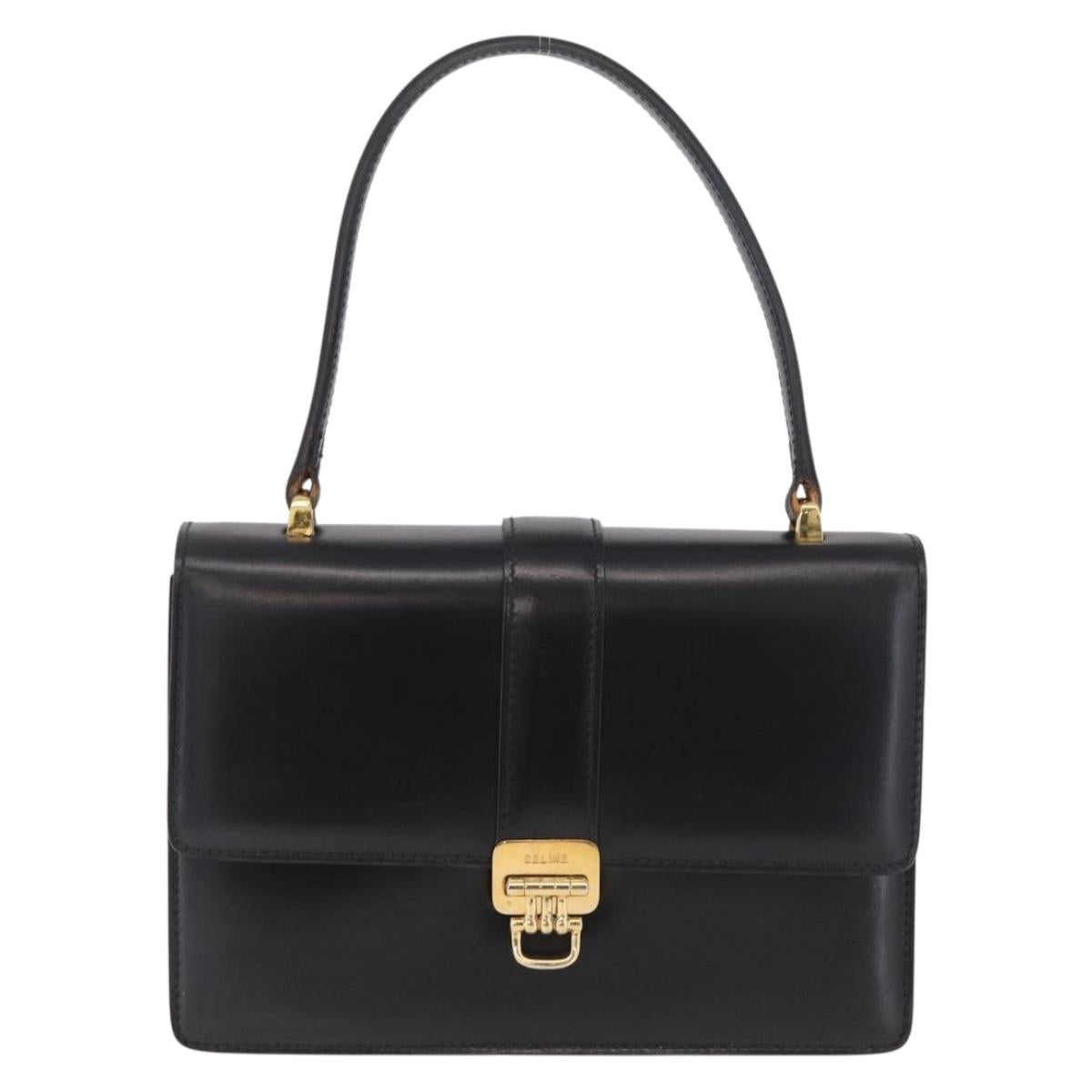 CELINE Hand Bag Leather Black Gold