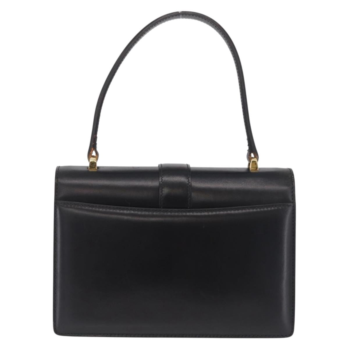 CELINE Hand Bag Leather Black Gold