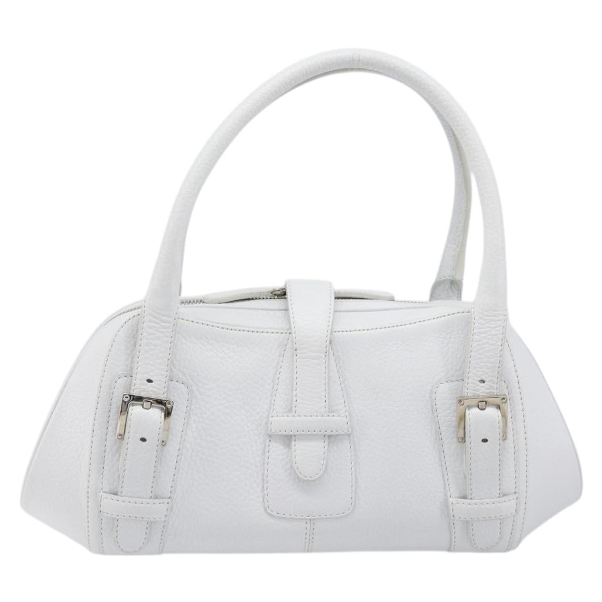 LOEWE Sender Hand Bag Leather White Silver