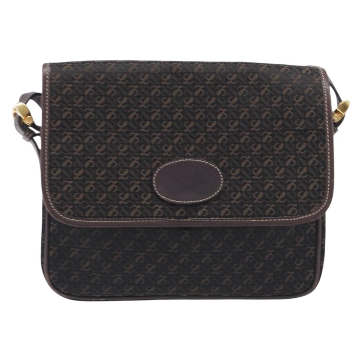 LOEWE Shoulder Bag Canvas Dark Brown Gold