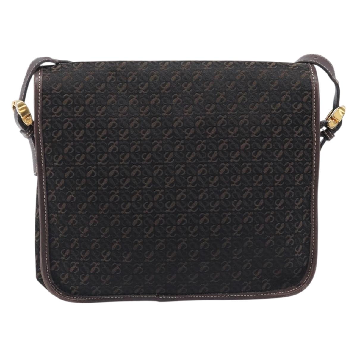 LOEWE Shoulder Bag Canvas Dark Brown Gold