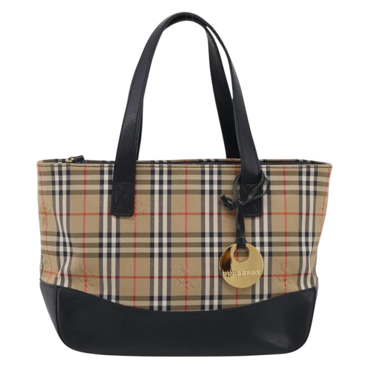 BURBERRY Nova Check Hand Bag Canvas Beige Gold