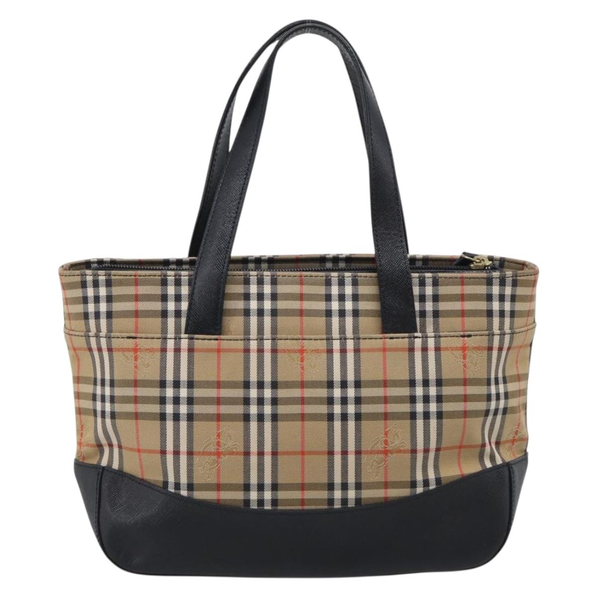 BURBERRY Nova Check Hand Bag Canvas Beige Gold