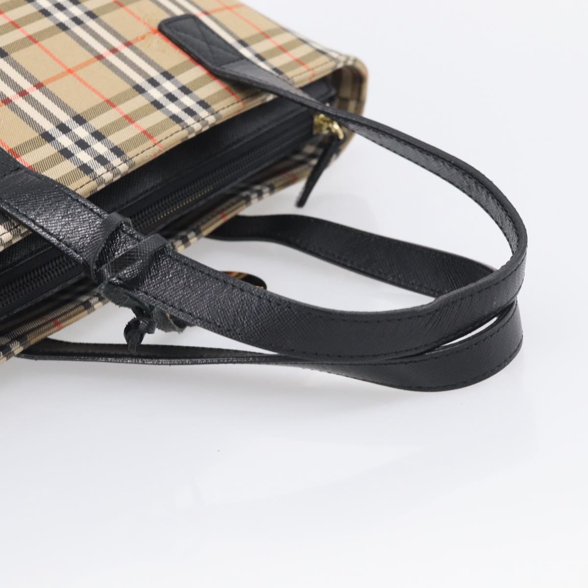 BURBERRY Nova Check Hand Bag Canvas Beige Gold