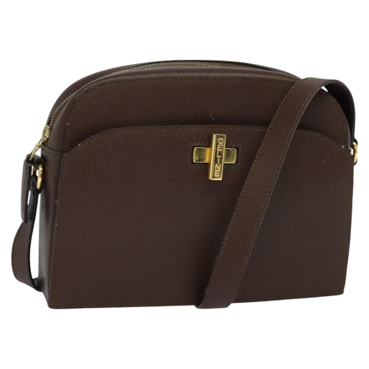 CELINE Shoulder Bag Leather Brown Gold