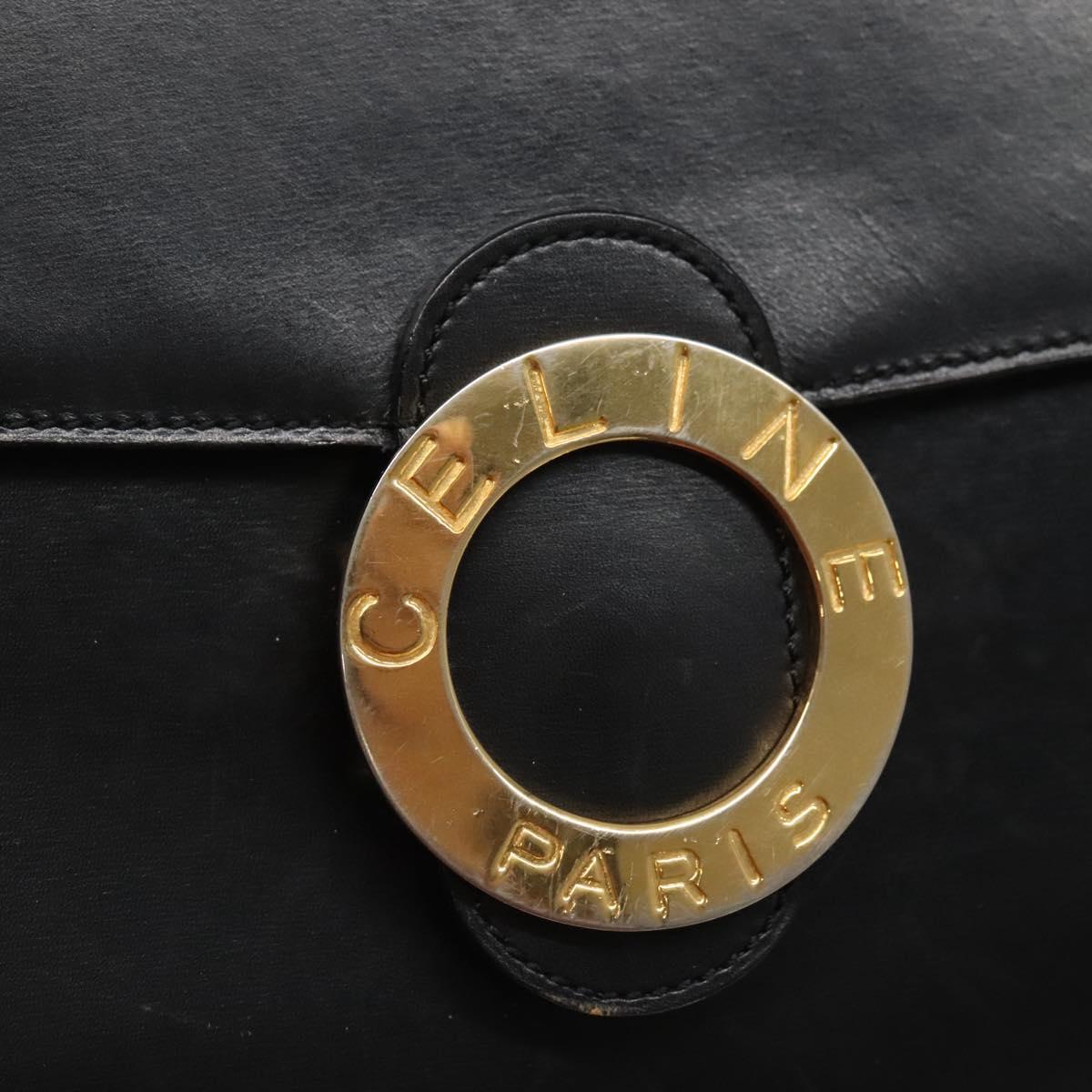 CELINE Circle Hand Bag Leather Black Gold