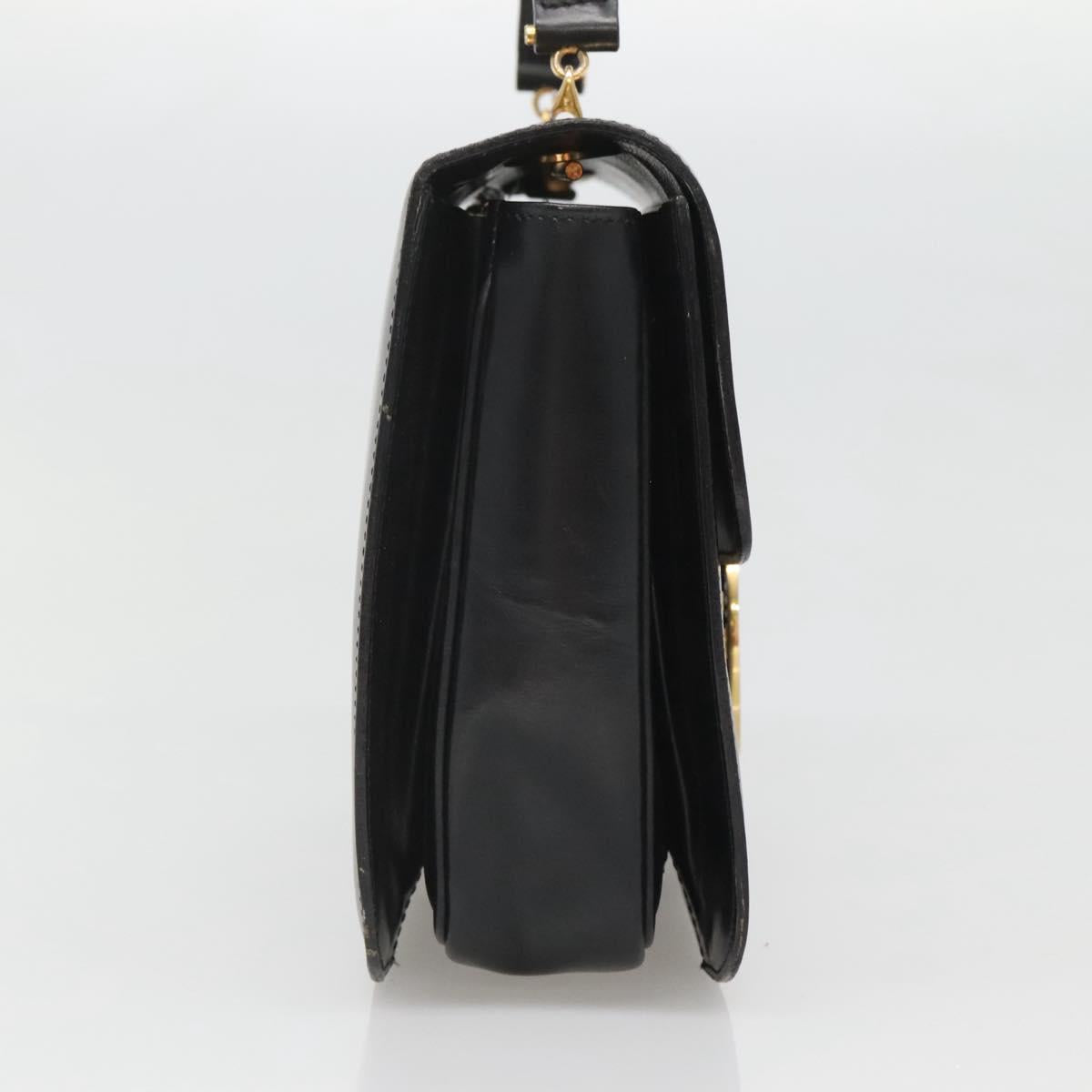 CELINE Circle Hand Bag Leather Black Gold