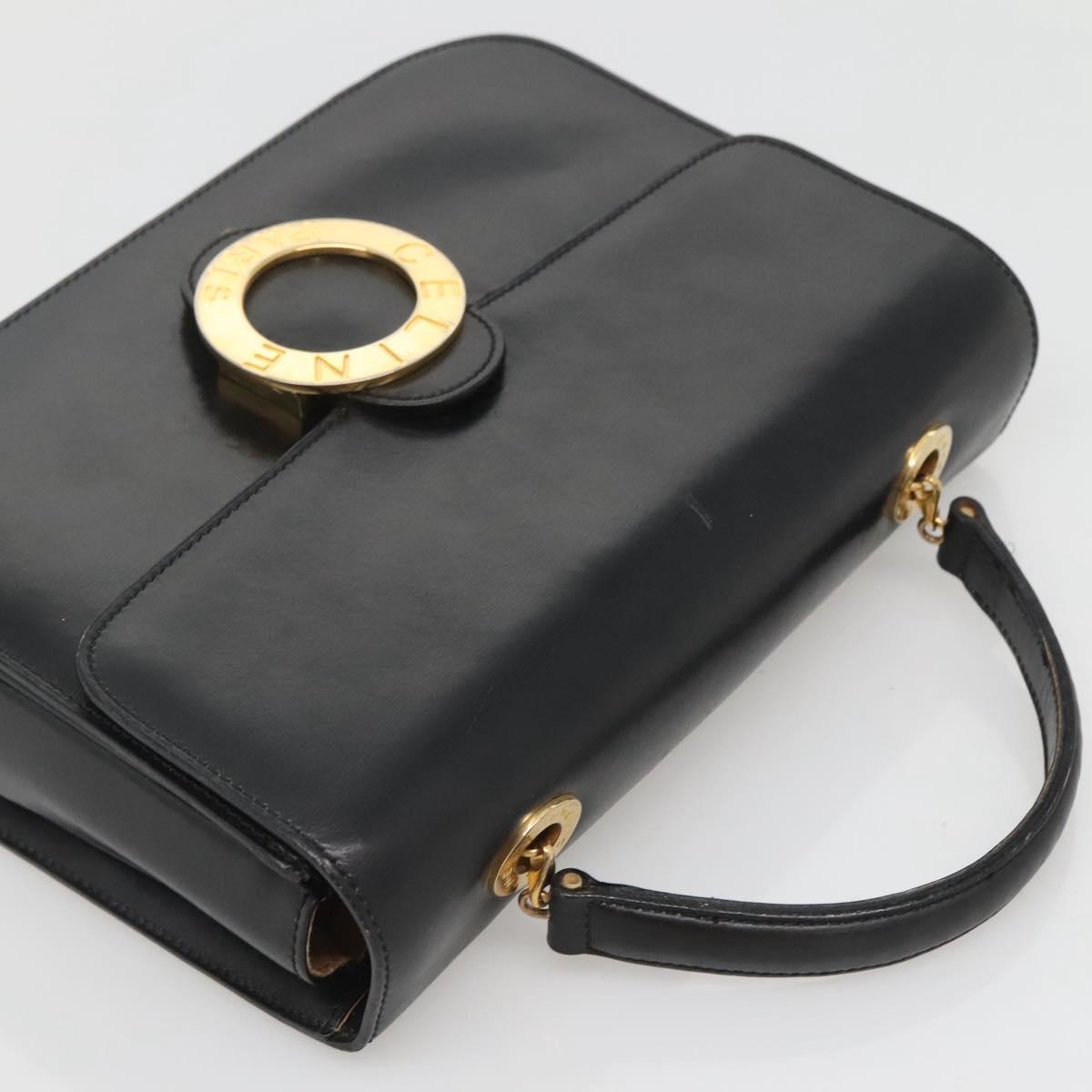 CELINE Circle Hand Bag Leather Black Gold