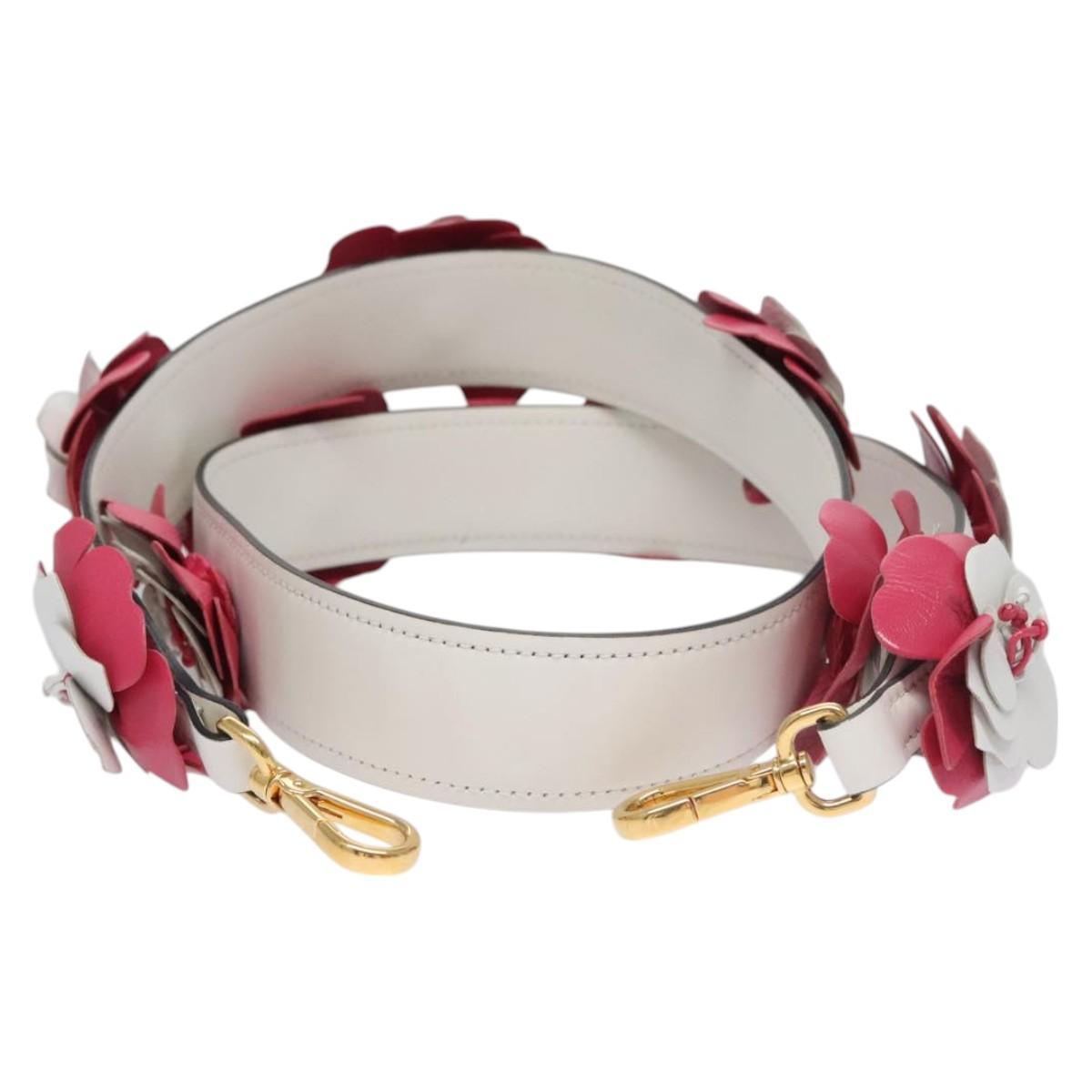 PRADA Flower Shoulder Strap Leather 40.2"""" White