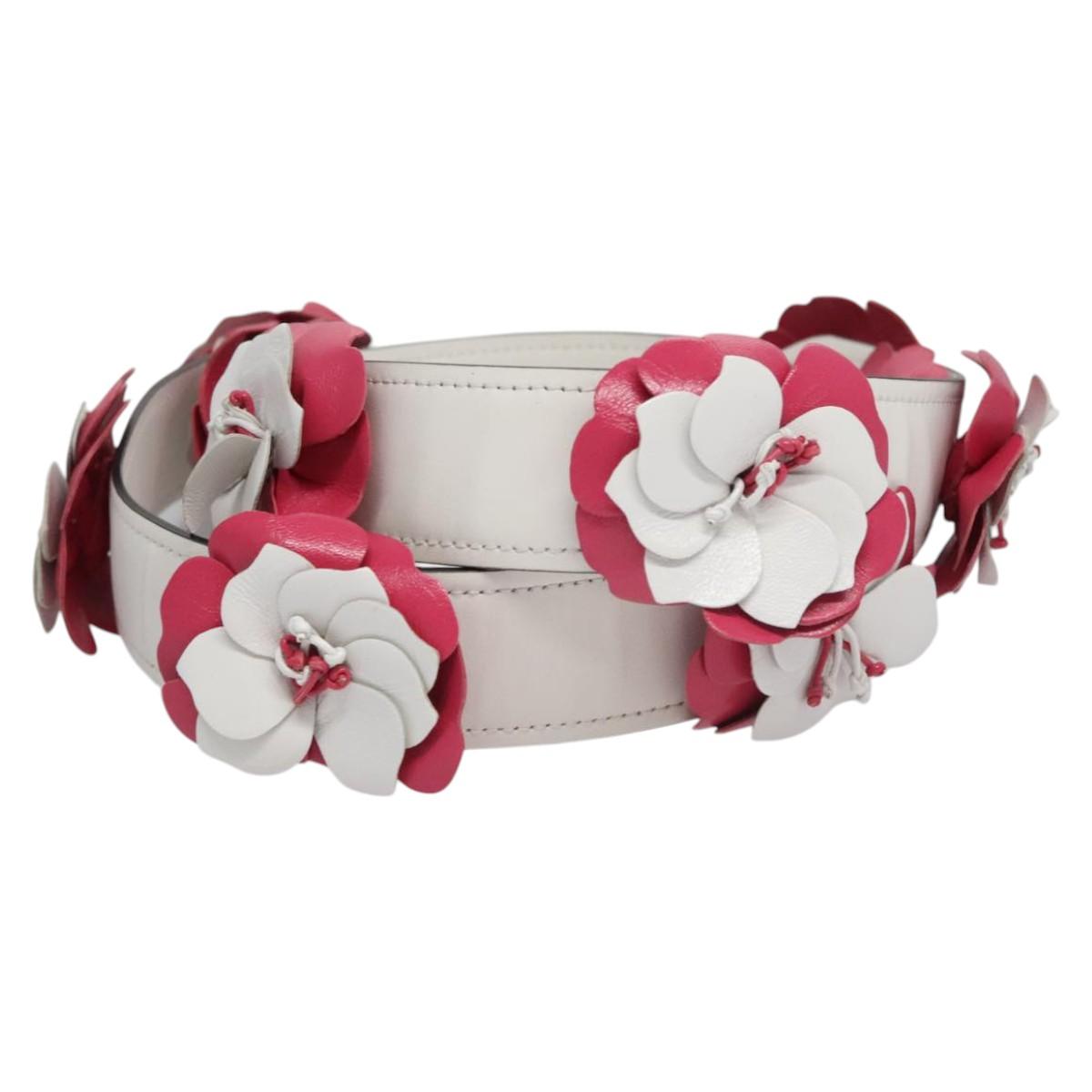 PRADA Flower Shoulder Strap Leather 40.2"""" White