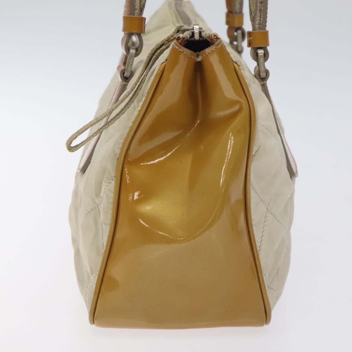 PRADA Quilted Hand Bag Nylon Beige Silver