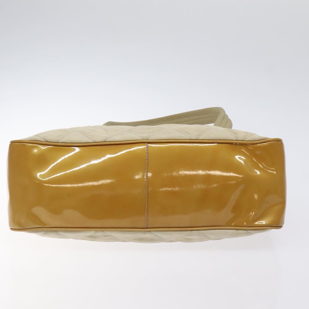PRADA Quilted Hand Bag Nylon Beige Silver