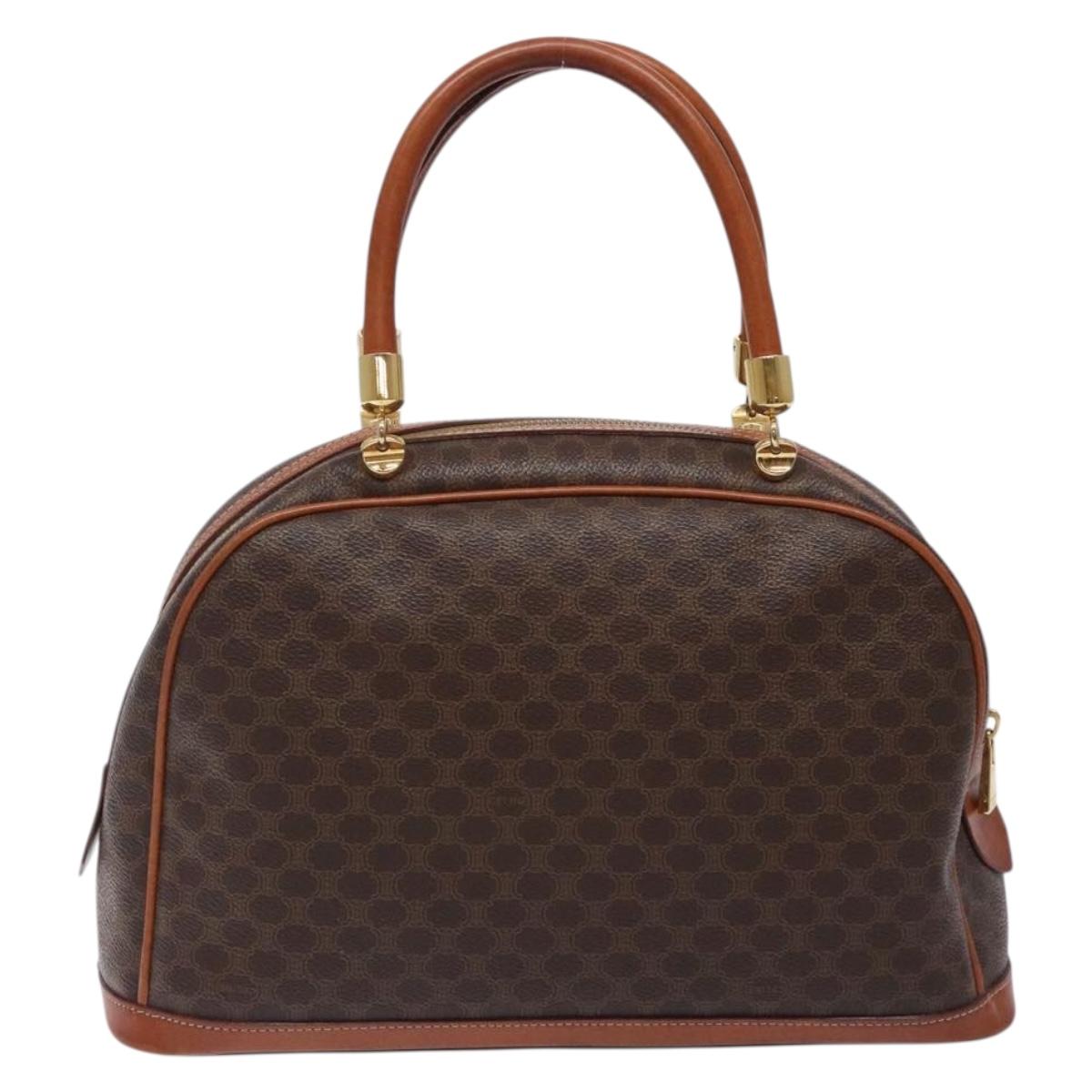 CELINE Macadam Canvas Hand Bag PVC Leather Brown Gold