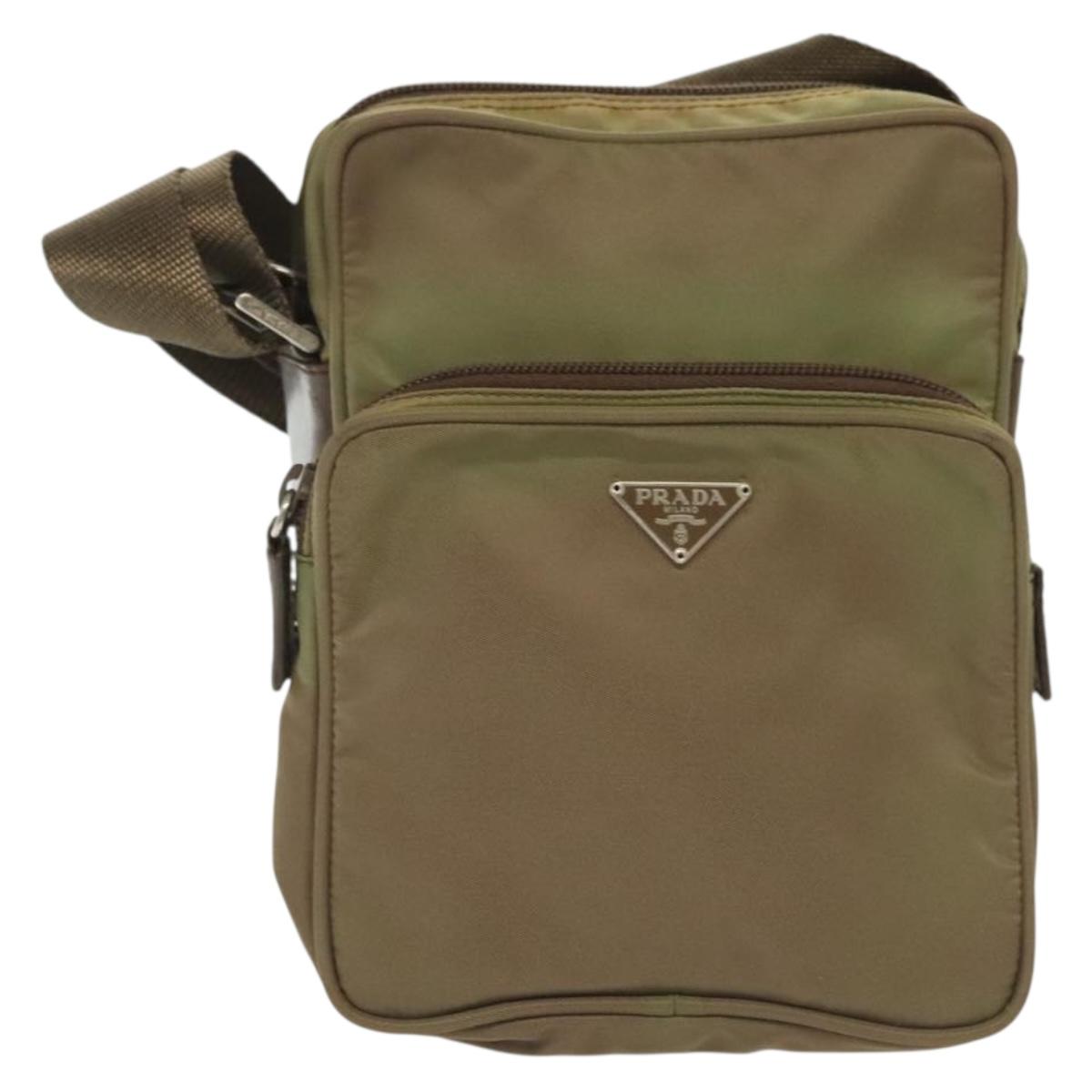 PRADA Shoulder Bag Nylon Khaki Silver