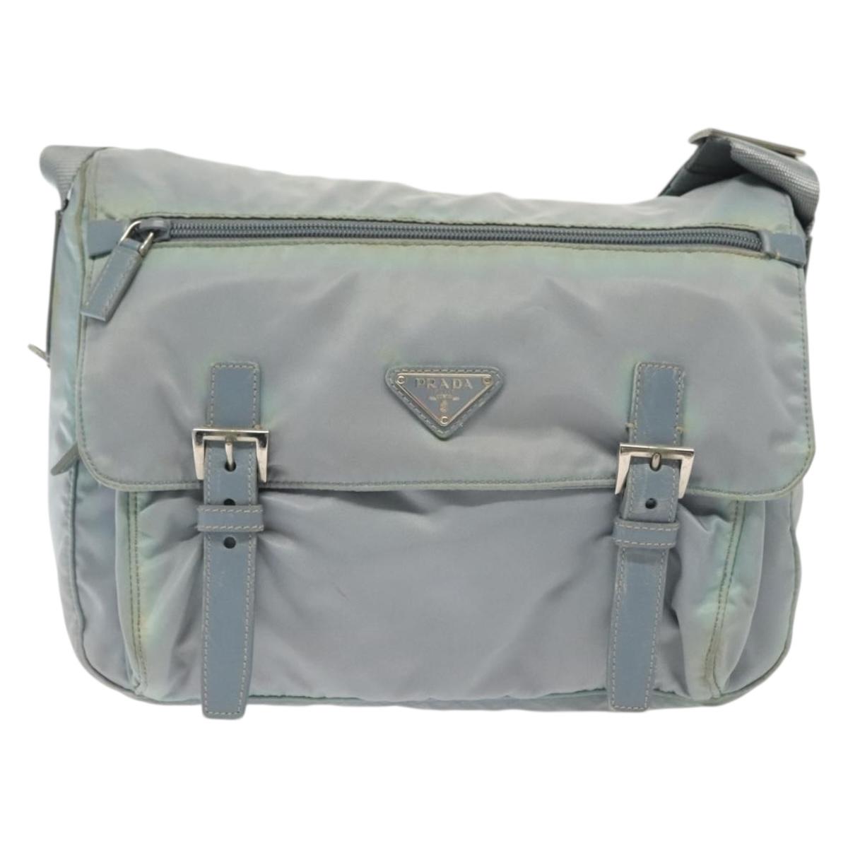 PRADA Shoulder Bag Nylon Light Blue Silver