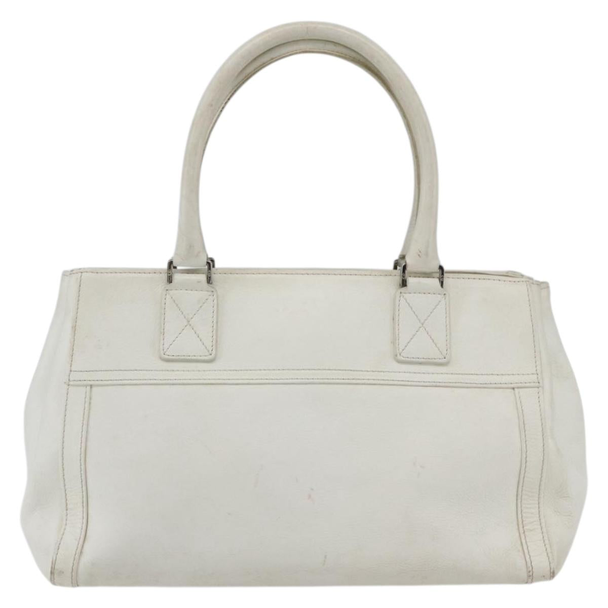 Christian Dior Hand Bag Leather White Silver