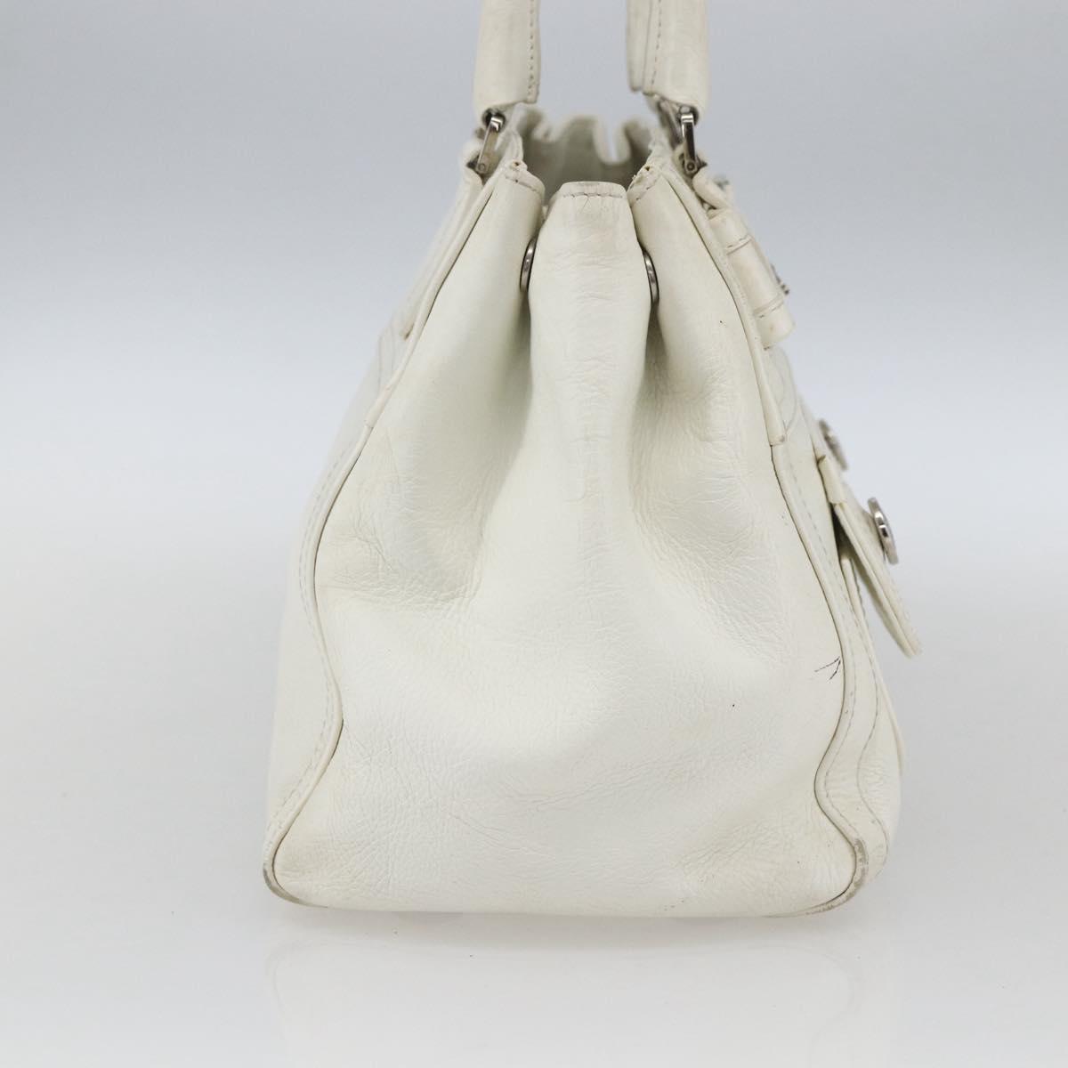 Christian Dior Hand Bag Leather White Silver