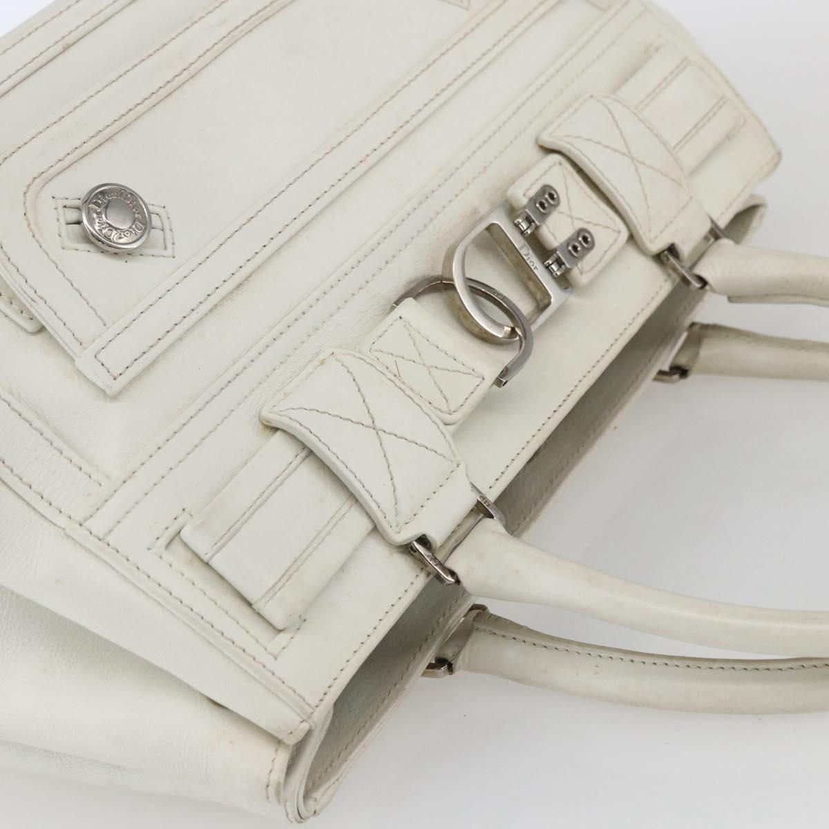 Christian Dior Hand Bag Leather White Silver