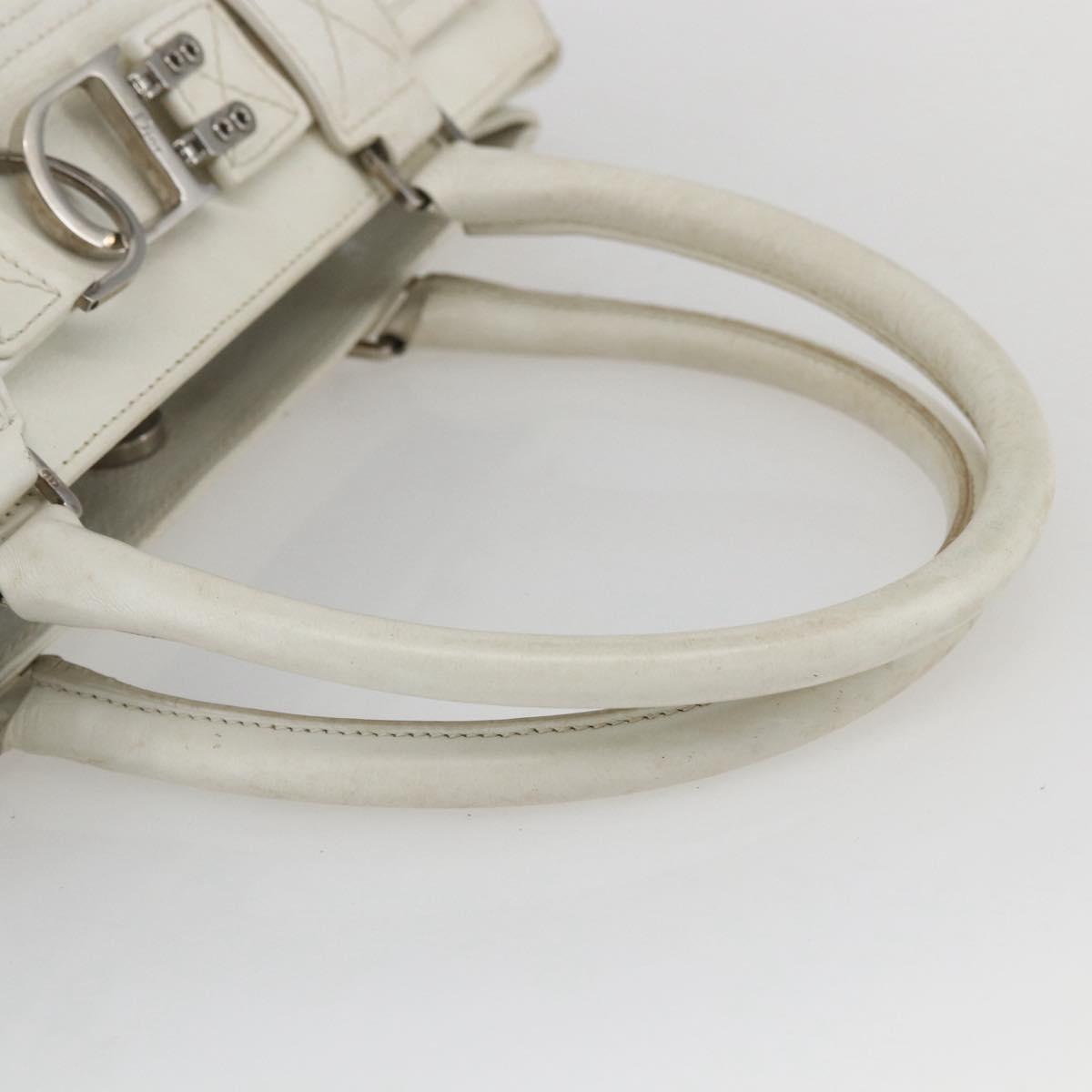 Christian Dior Hand Bag Leather White Silver