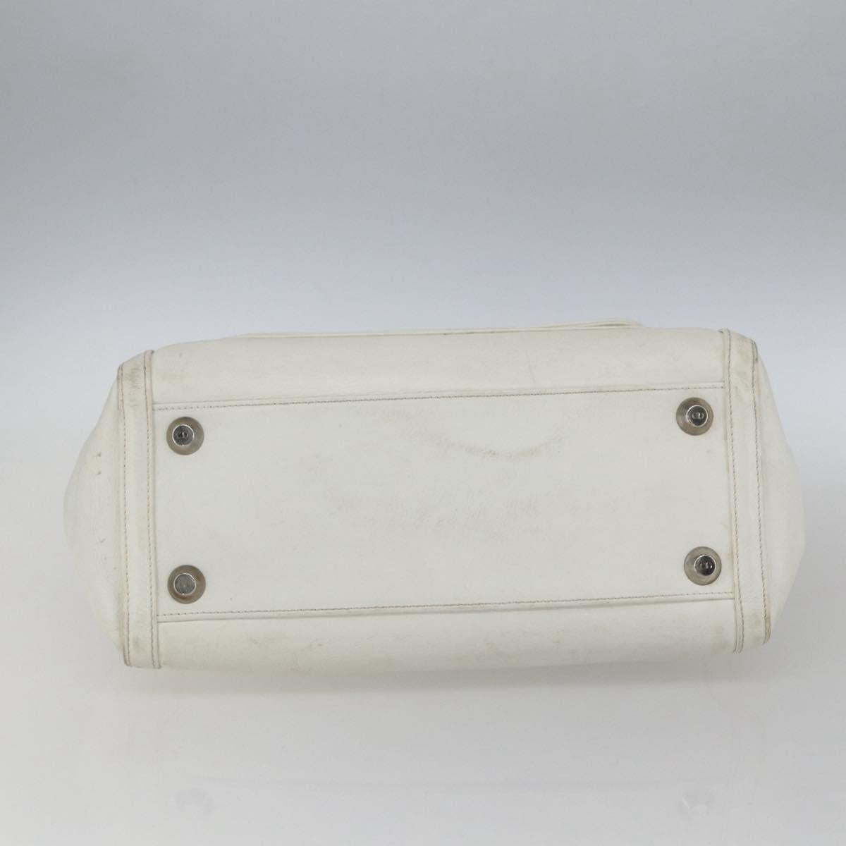 Christian Dior Hand Bag Leather White Silver