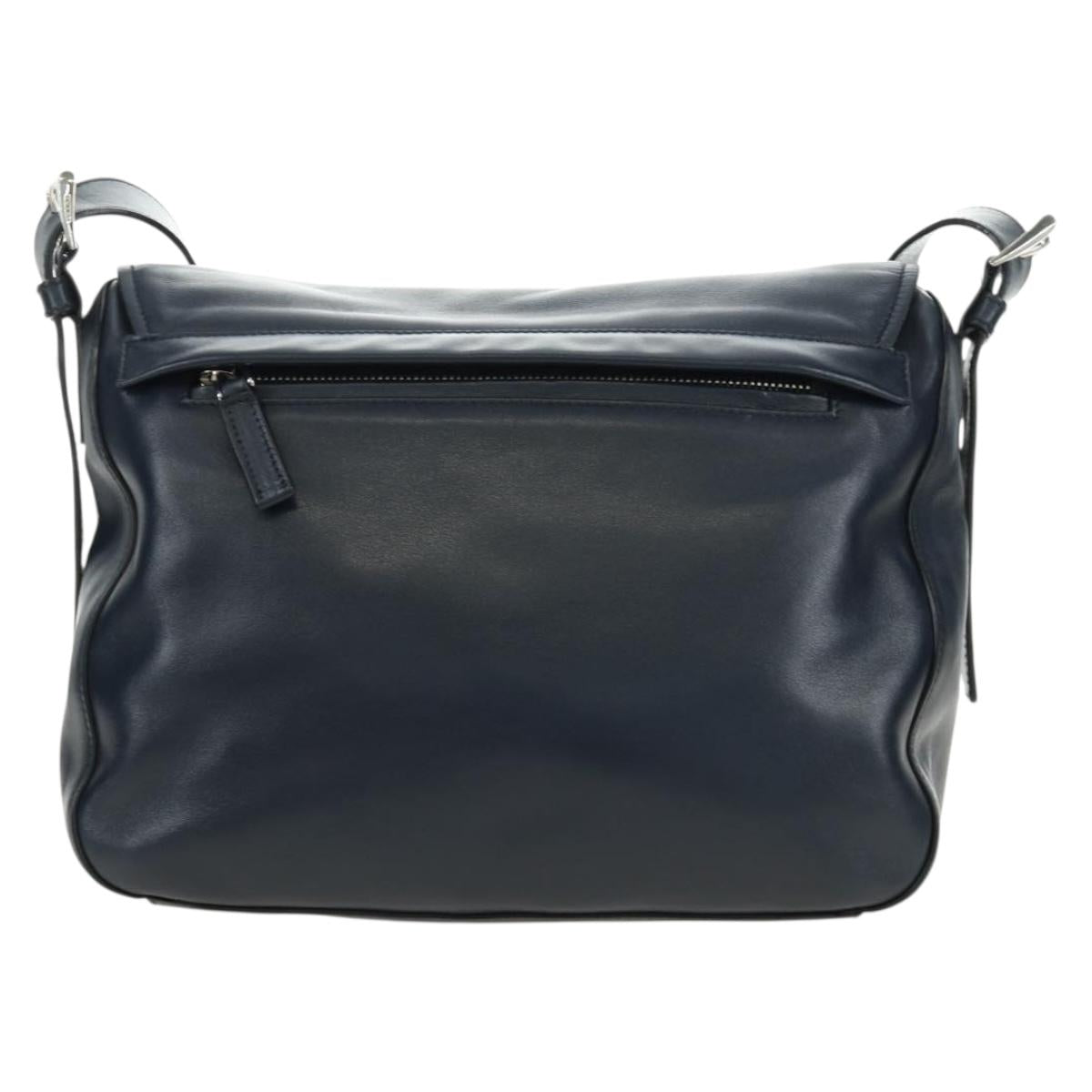 PRADA Shoulder Bag Leather Navy Silver