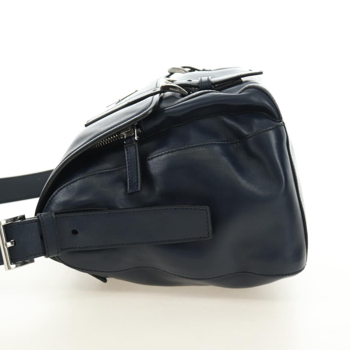 PRADA Shoulder Bag Leather Navy Silver