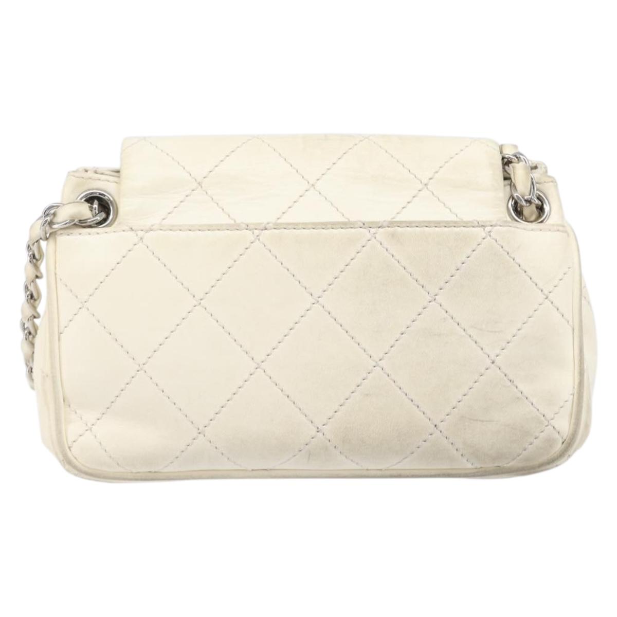 CHANEL Chain Shoulder Bag Leather Beige Silver CC