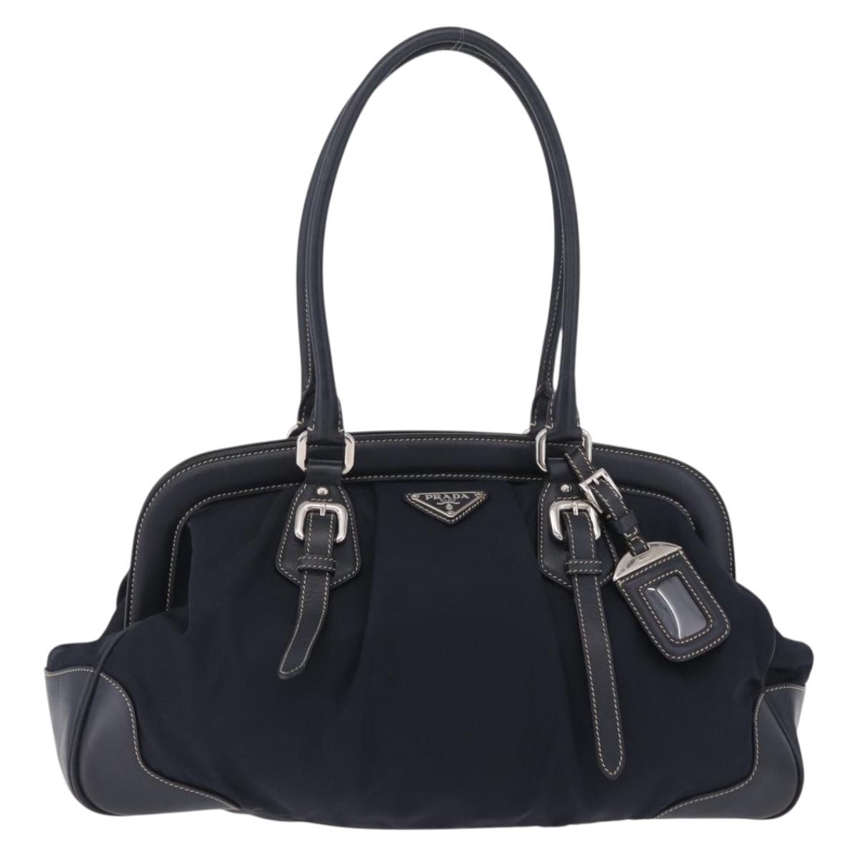 PRADA Boston Bag Nylon Navy Silver