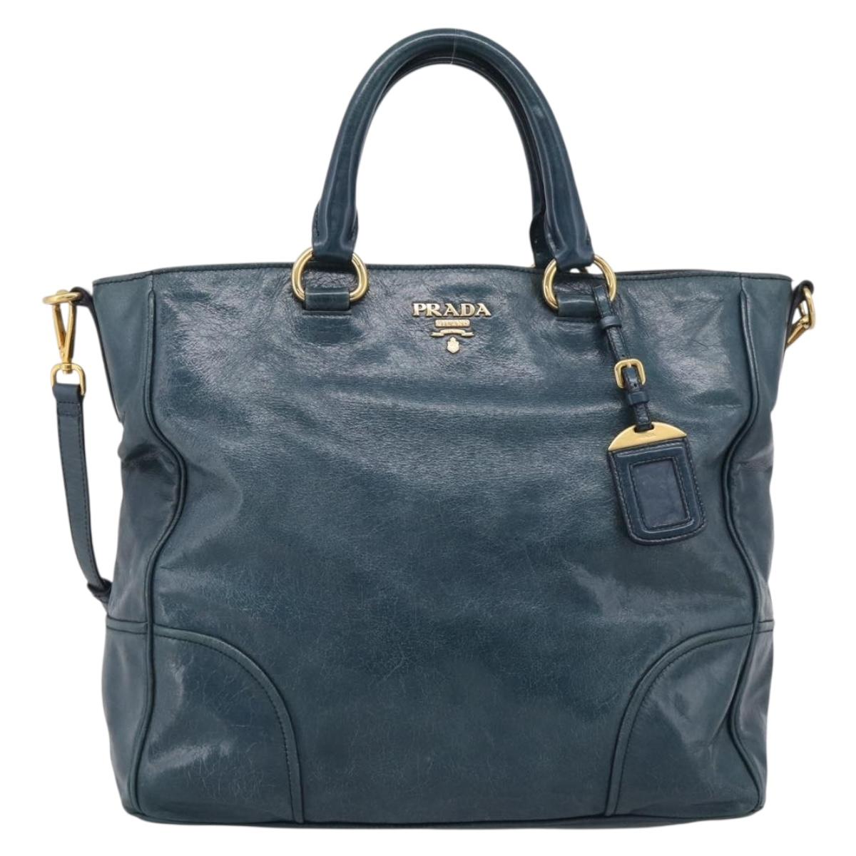 PRADA Tote Bag Leather 2way Blue Gold