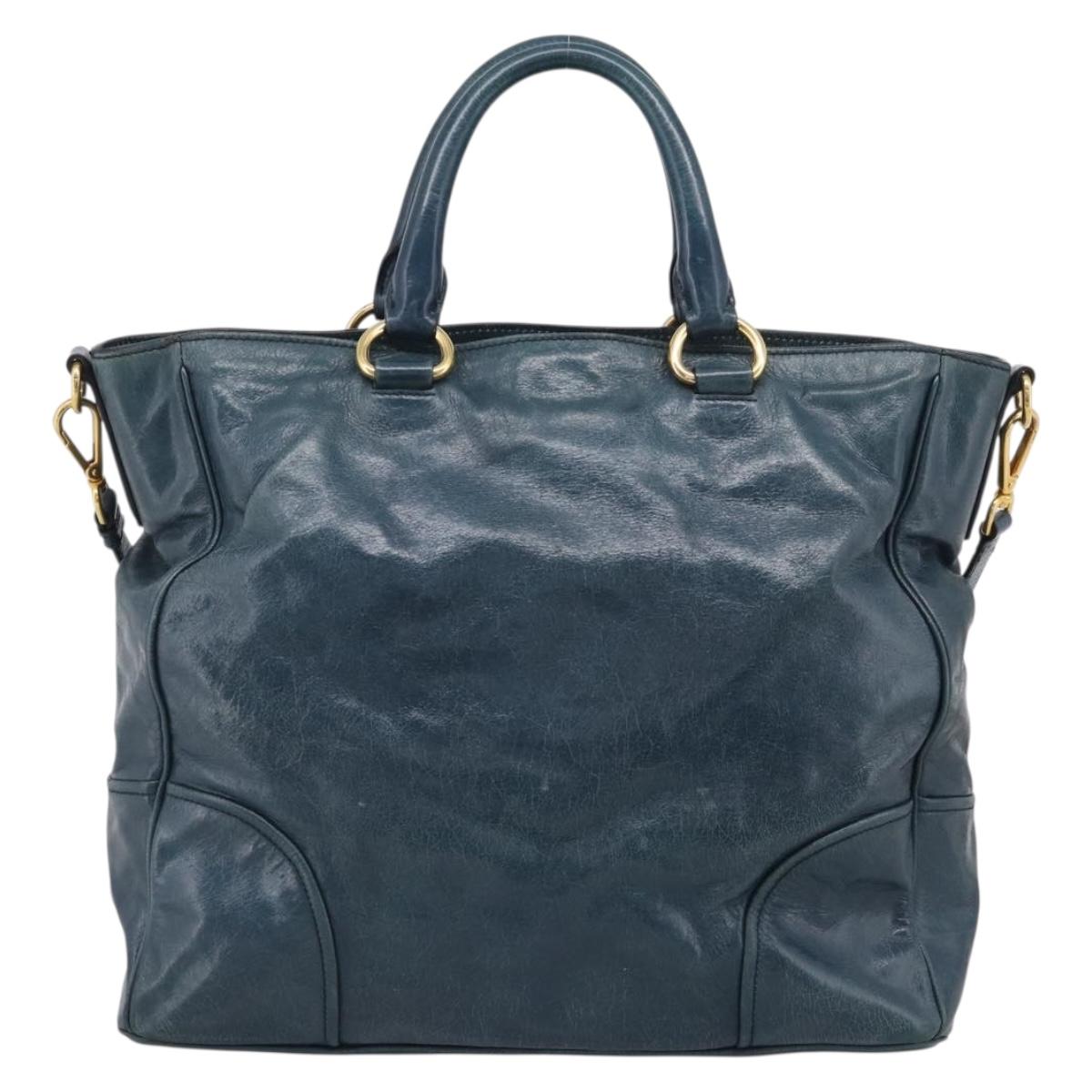 PRADA Tote Bag Leather 2way Blue Gold