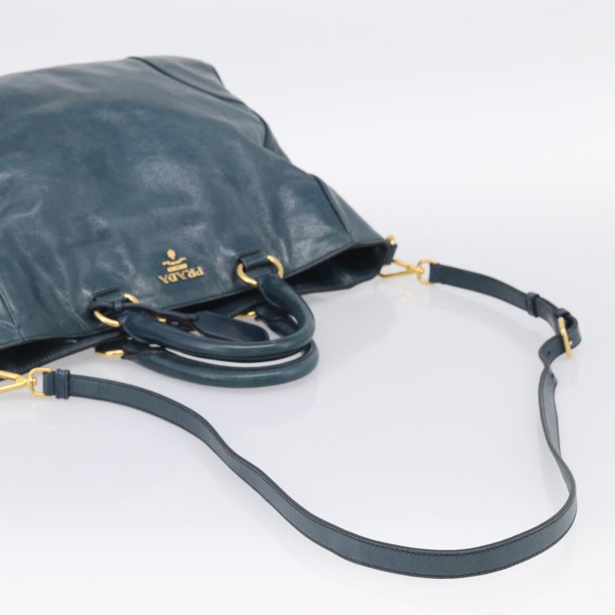 PRADA Tote Bag Leather 2way Blue Gold