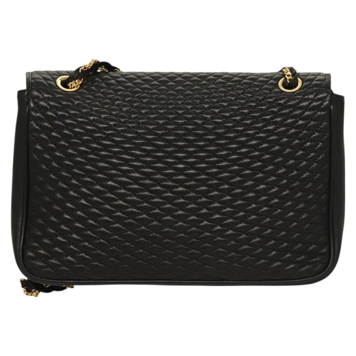BALLY Chain Shoulder Bag Leather Black Gold