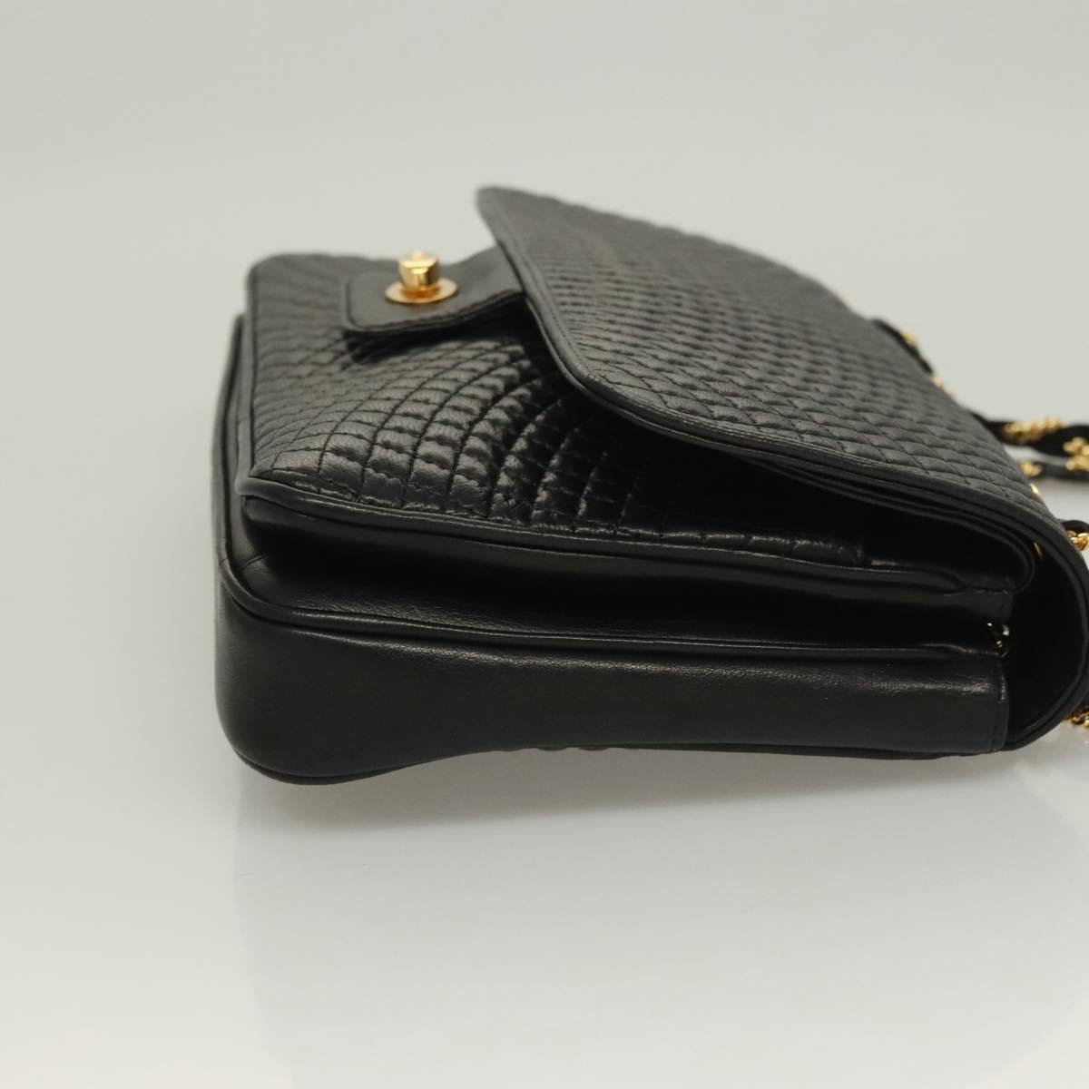 BALLY Chain Shoulder Bag Leather Black Gold