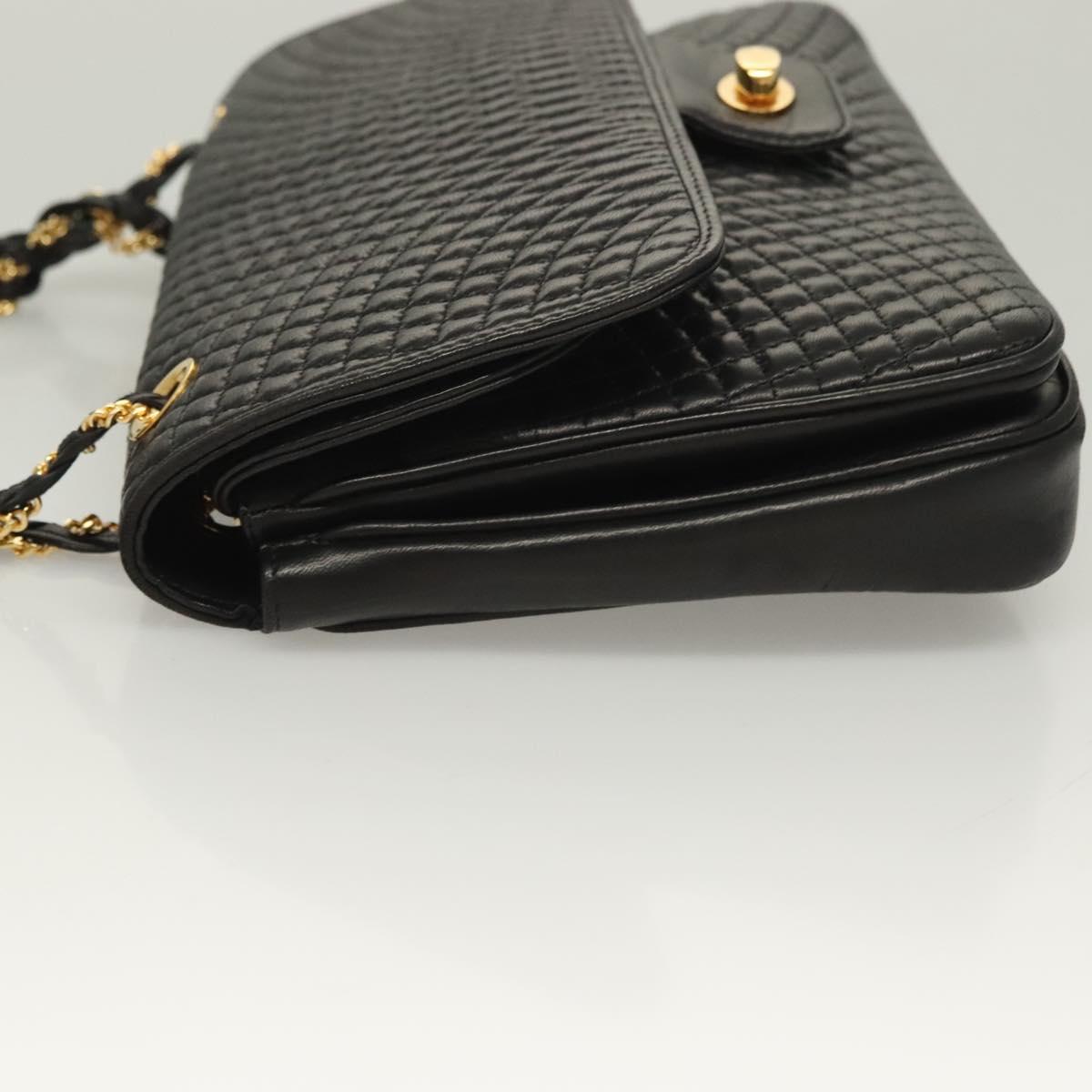 BALLY Chain Shoulder Bag Leather Black Gold