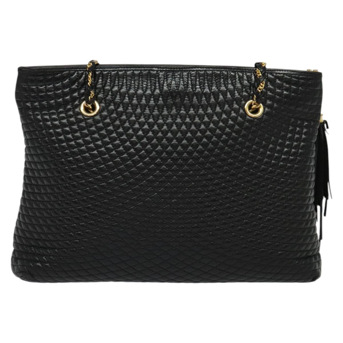 BALLY Chain Shoulder Bag Leather Black Gold