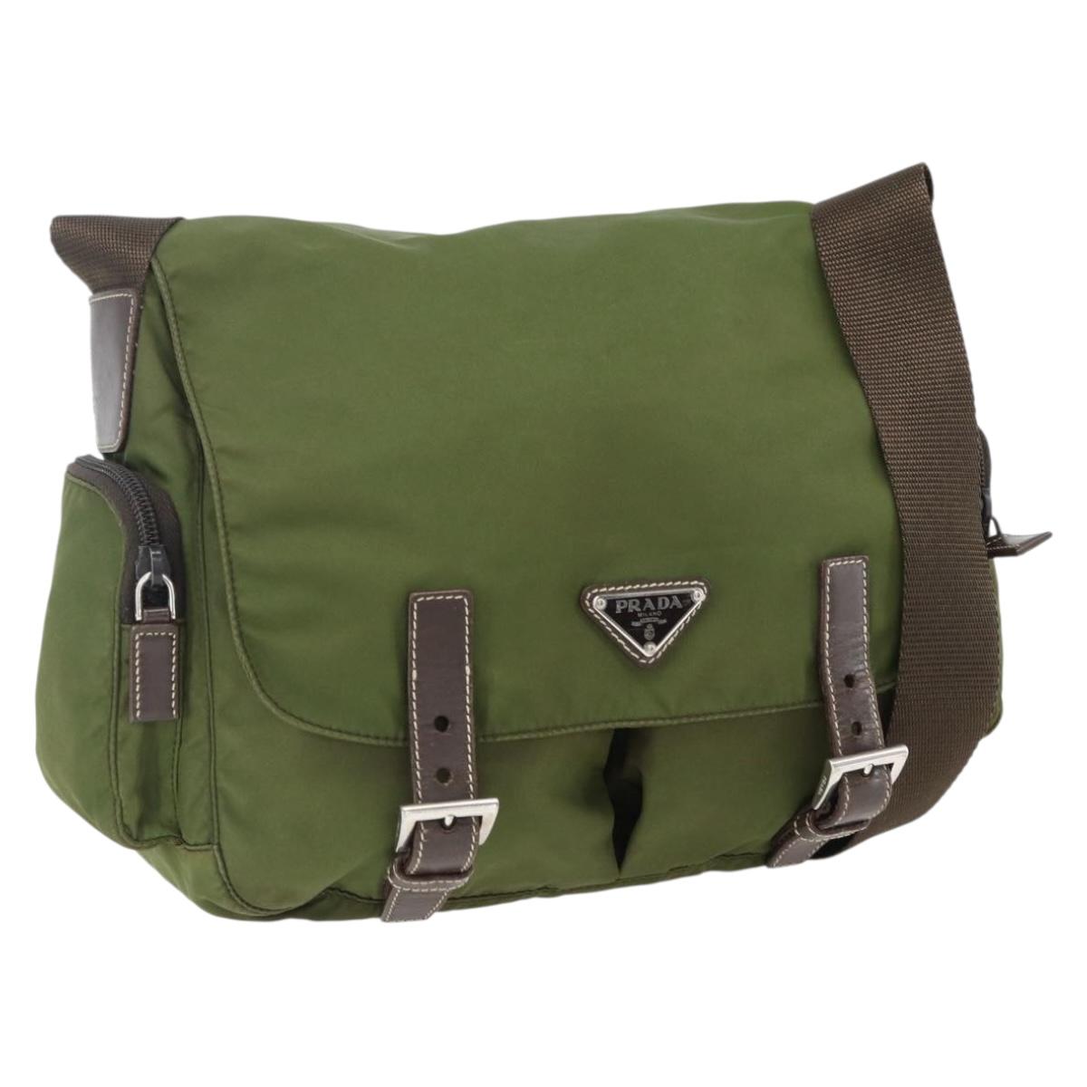 PRADA Shoulder Bag Nylon Silver Khaki