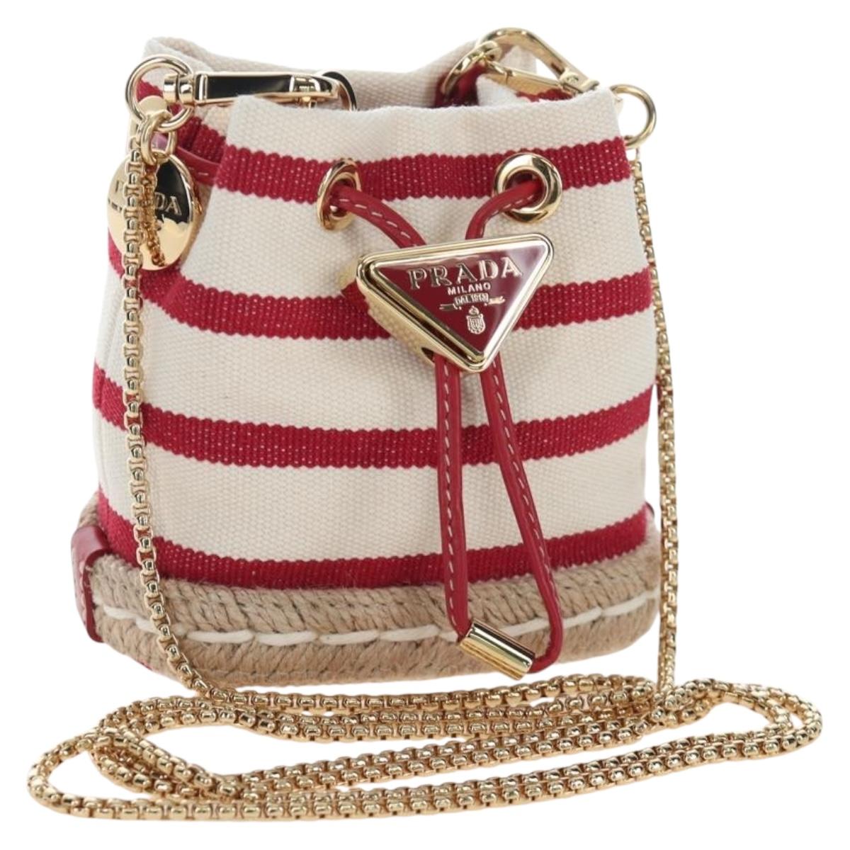 PRADA Chain Shoulder Pouch Canvas Red Gold