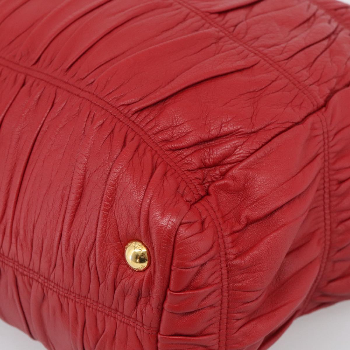 PRADA Gathered Hand Bag Leather Red Gold