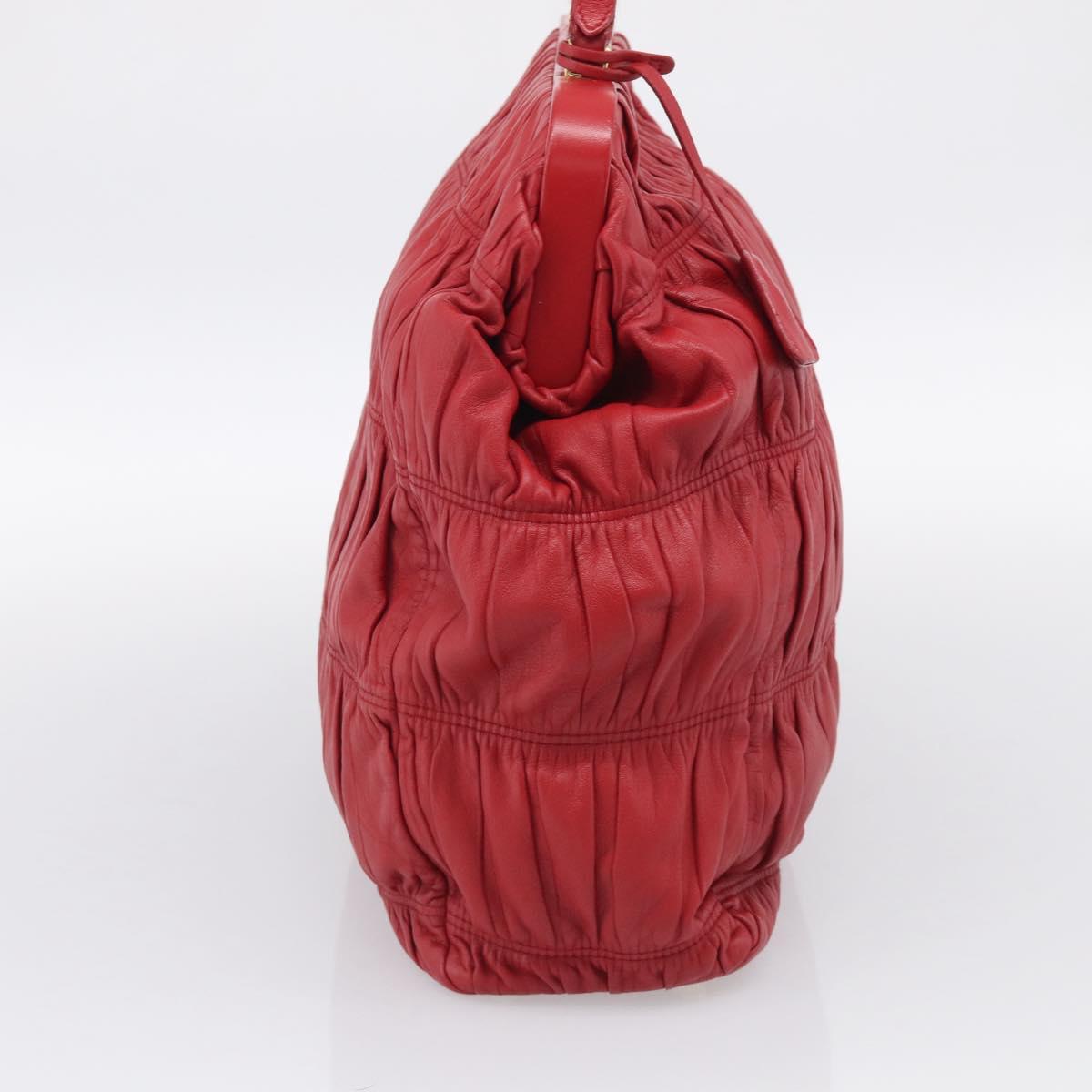 PRADA Gathered Hand Bag Leather Red Gold