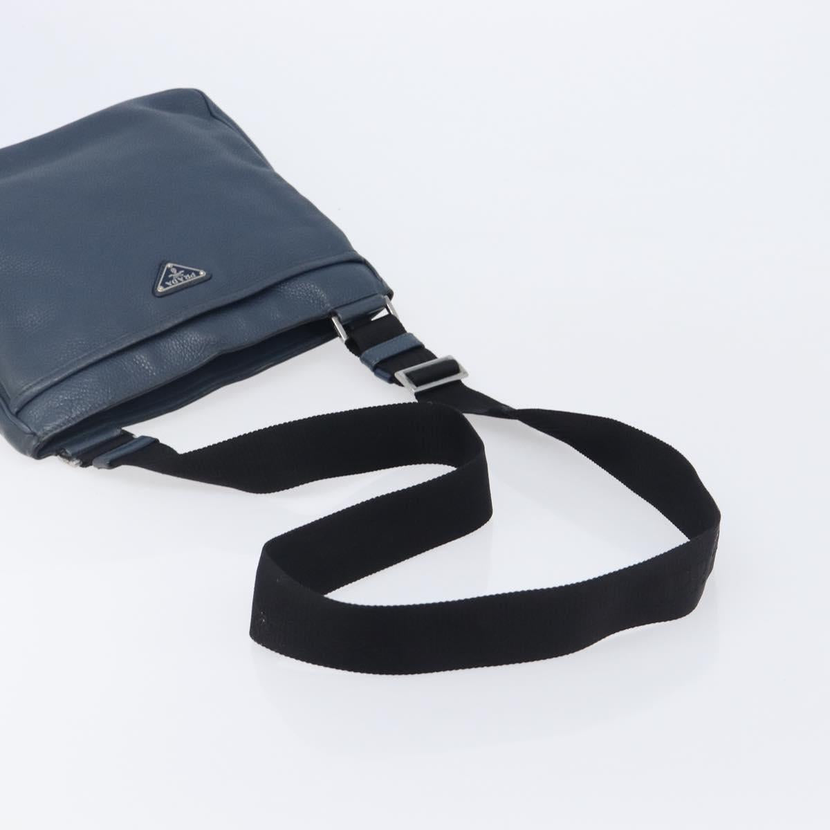 PRADA Shoulder Bag Vittero Dino Leather Navy Silver