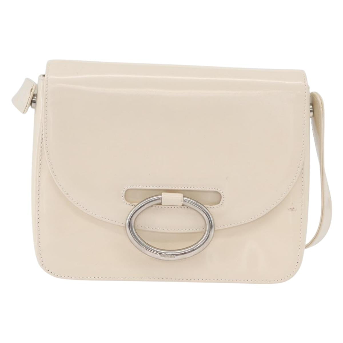PRADA Shoulder Bag Patent leather Ivory Silver