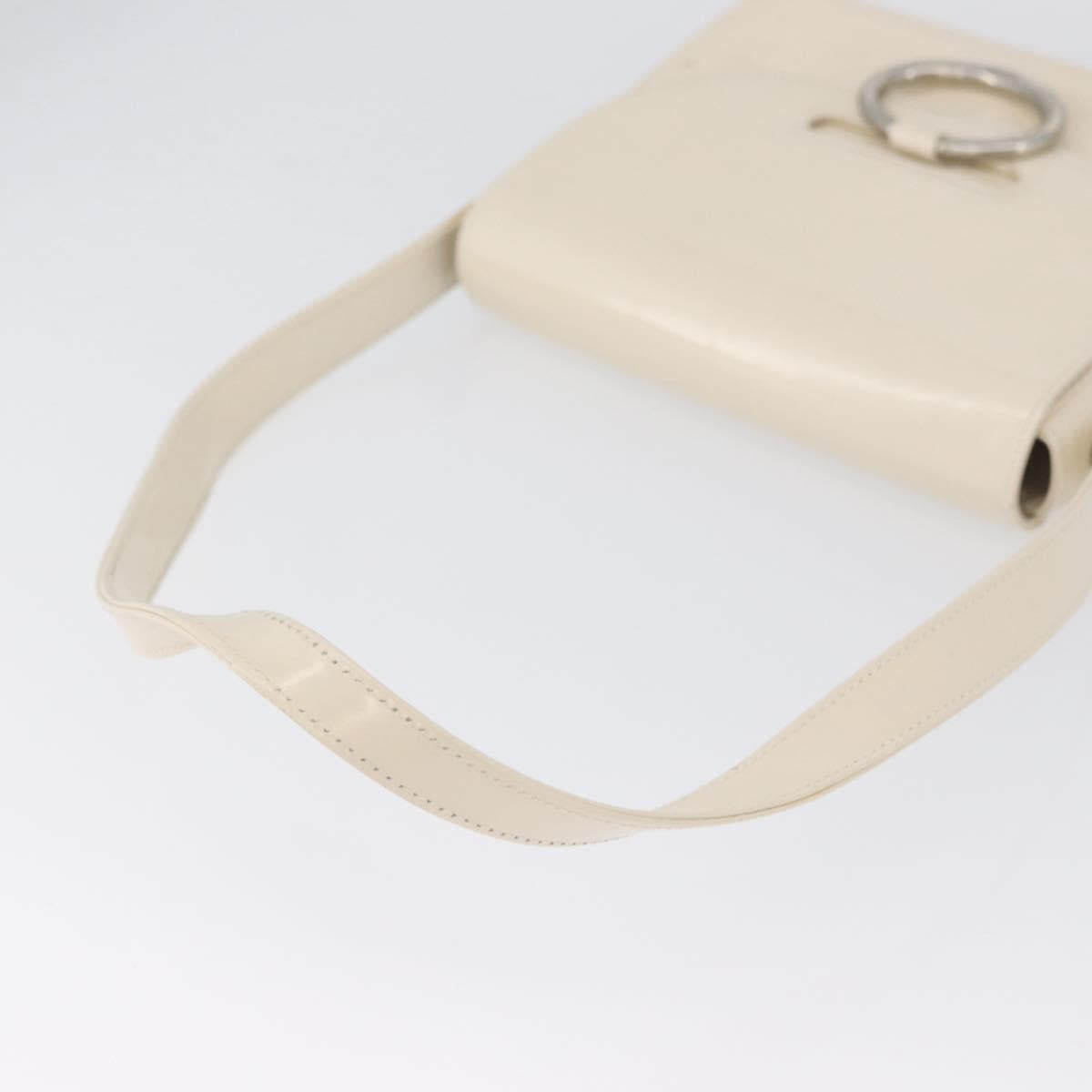 PRADA Shoulder Bag Patent leather Ivory Silver